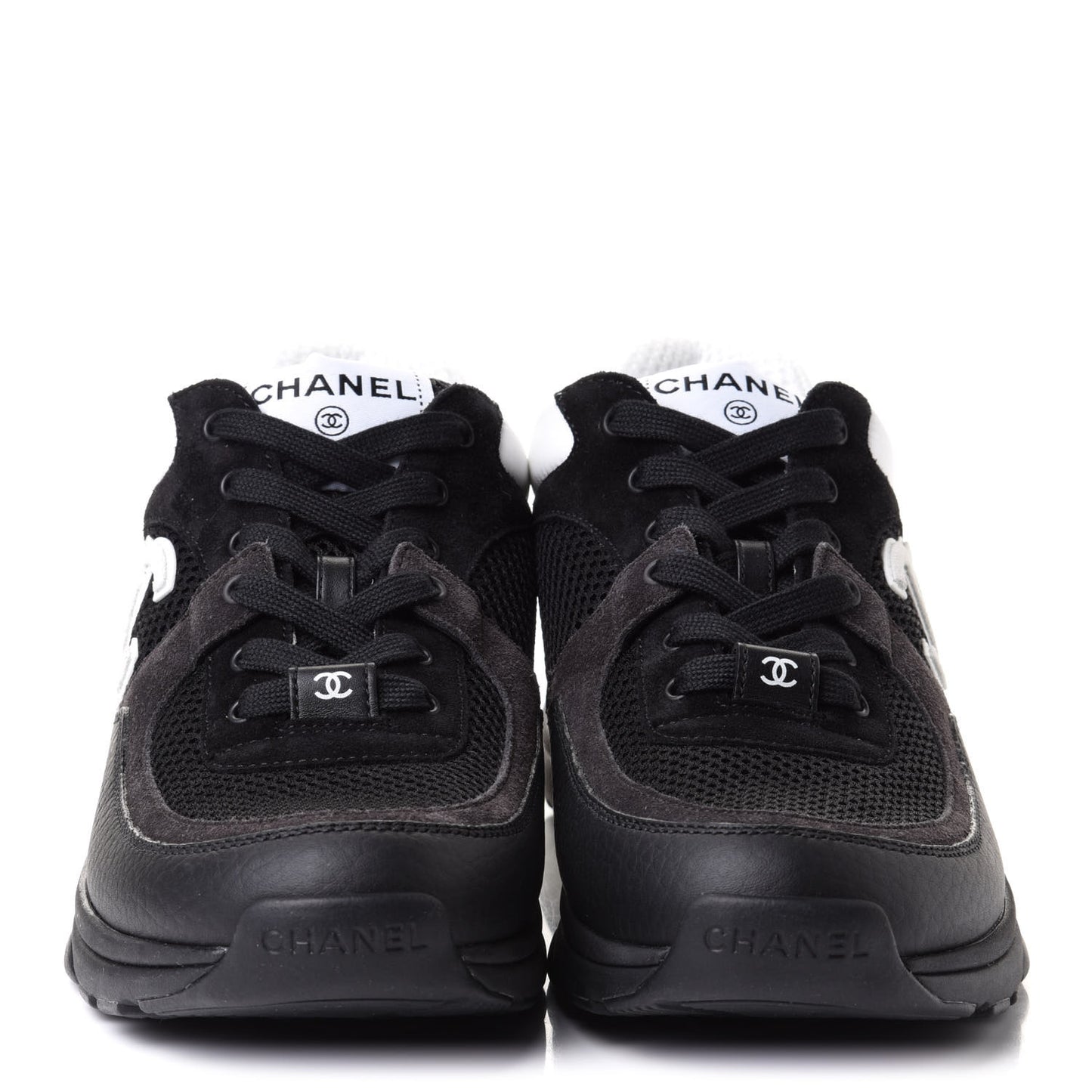 Mesh Suede Grained Calfskin Womens CC Sneakers 38 Black White