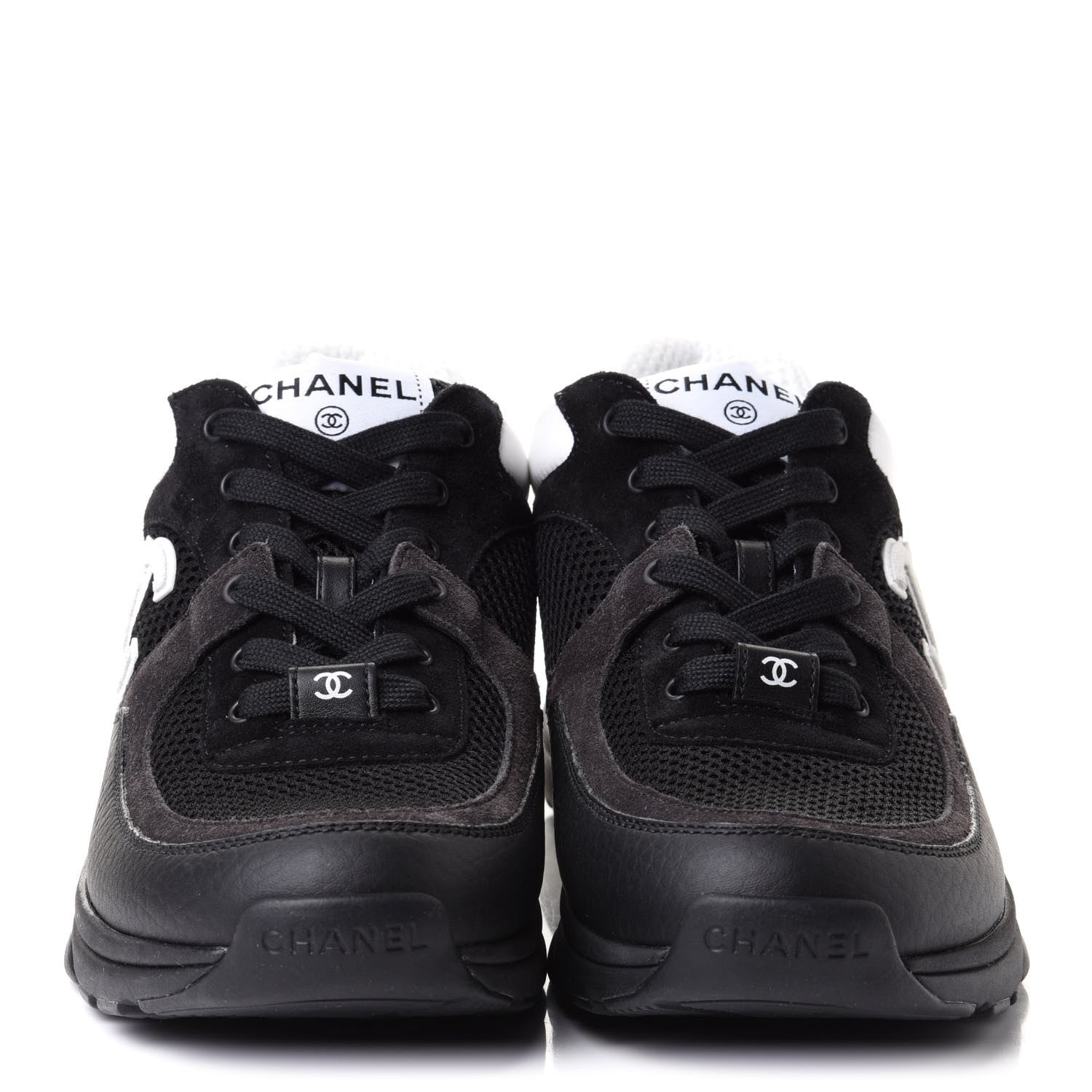 Chanel Mesh Suede Grained Calfskin Womens CC Sneakers 38 Black White 2 of 10