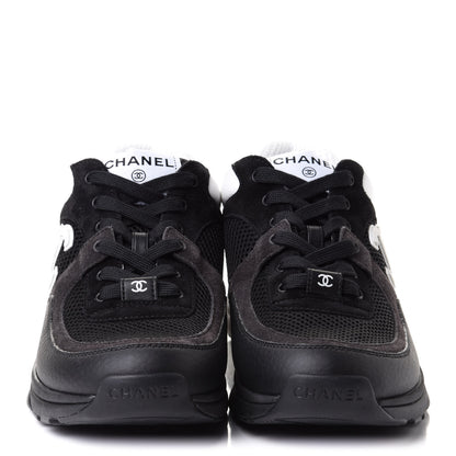 Chanel Mesh Suede Grained Calfskin Womens CC Sneakers 38 Black White 2 of 10