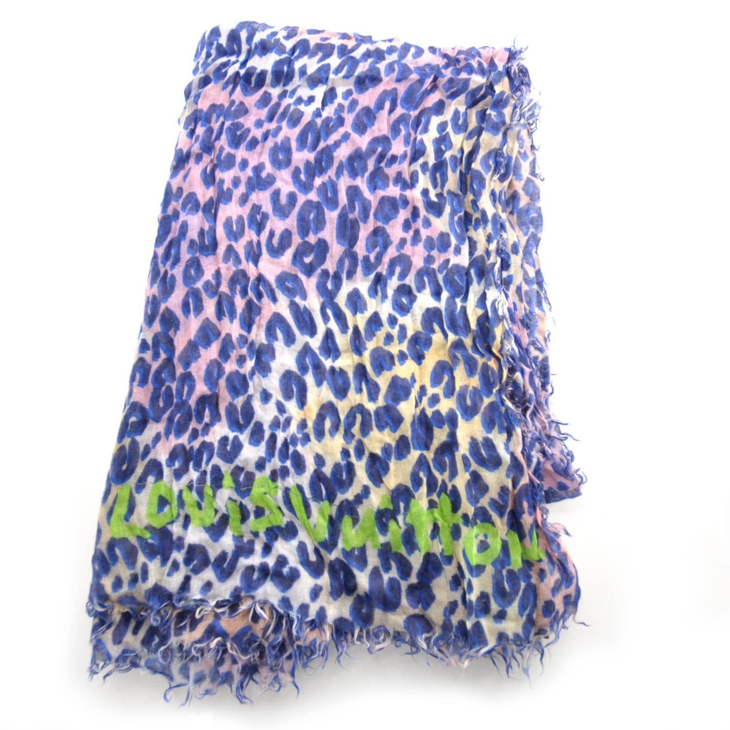 Louis Vuitton Cashmere Silk Leopard Spray Stole Blue 1 of 4