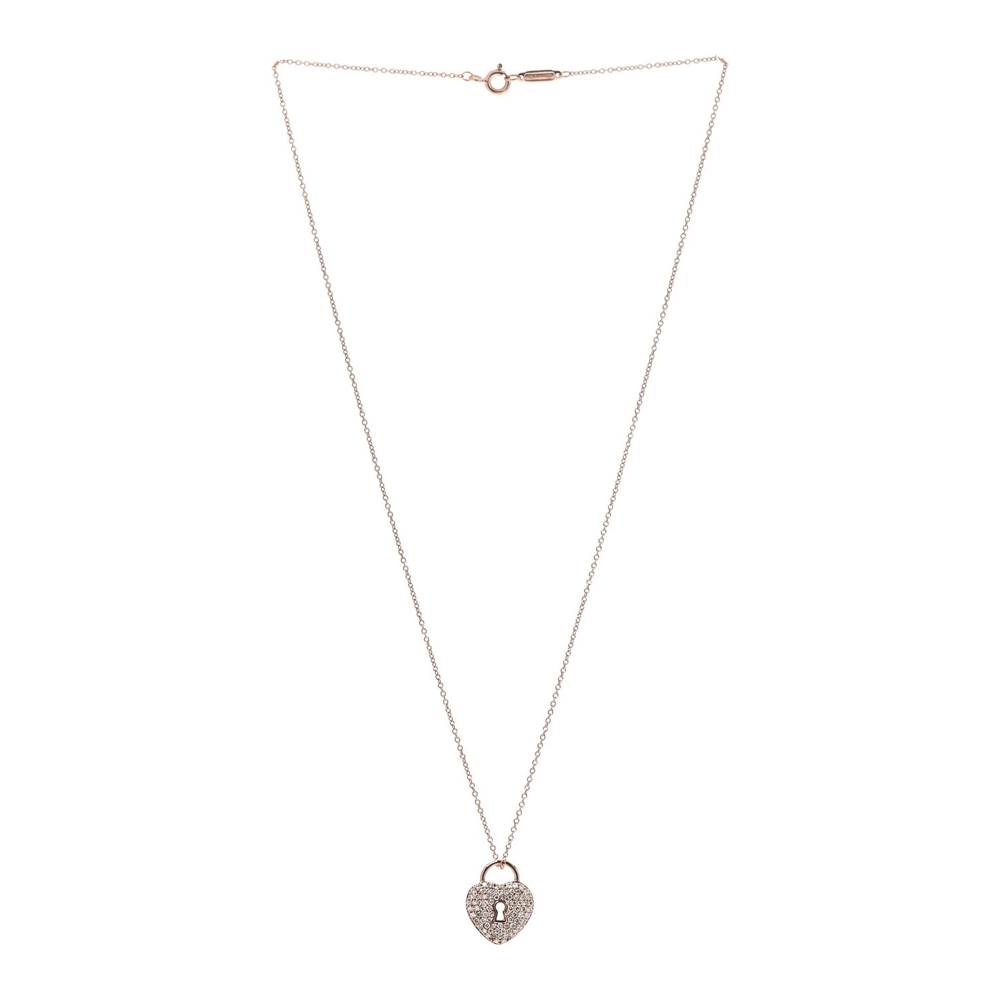 18K Rose Gold Diamond Heart Lock Pendant Necklace