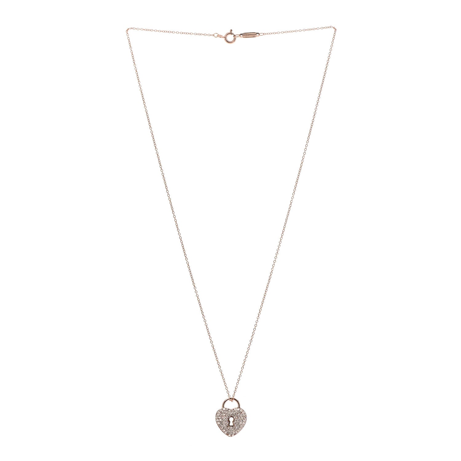 Tiffany 18K Rose Gold Diamond Heart Lock Pendant Necklace 3 of 7