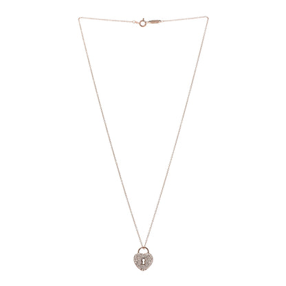 Tiffany 18K Rose Gold Diamond Heart Lock Pendant Necklace 3 of 7