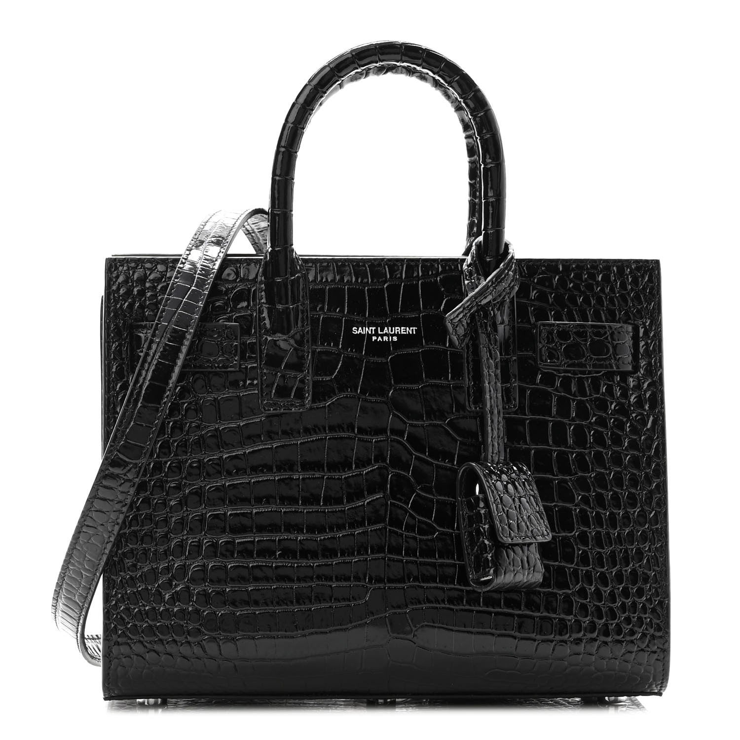 Saint Laurent Calfskin Crocodile Embossed Nano Sac De Jour Black 1 of 9