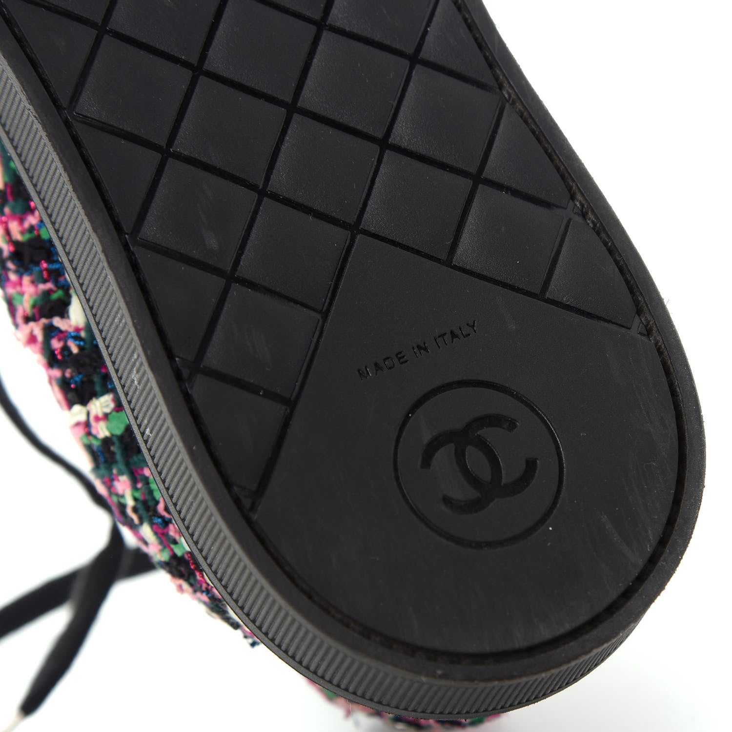 Chanel Metallic Tweed Grosgrain Pearl Lace Up Sneakers 39 Black Multicolor 9 of 10
