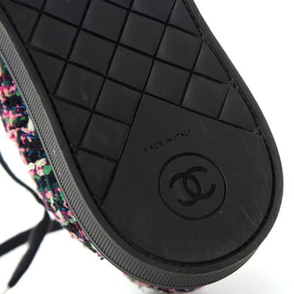 Chanel Metallic Tweed Grosgrain Pearl Lace Up Sneakers 39 Black Multicolor 9 of 10
