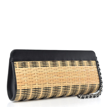 Chanel Rattan Calfskin CC Chain Wristlet Clutch Black Beige 3 of 9