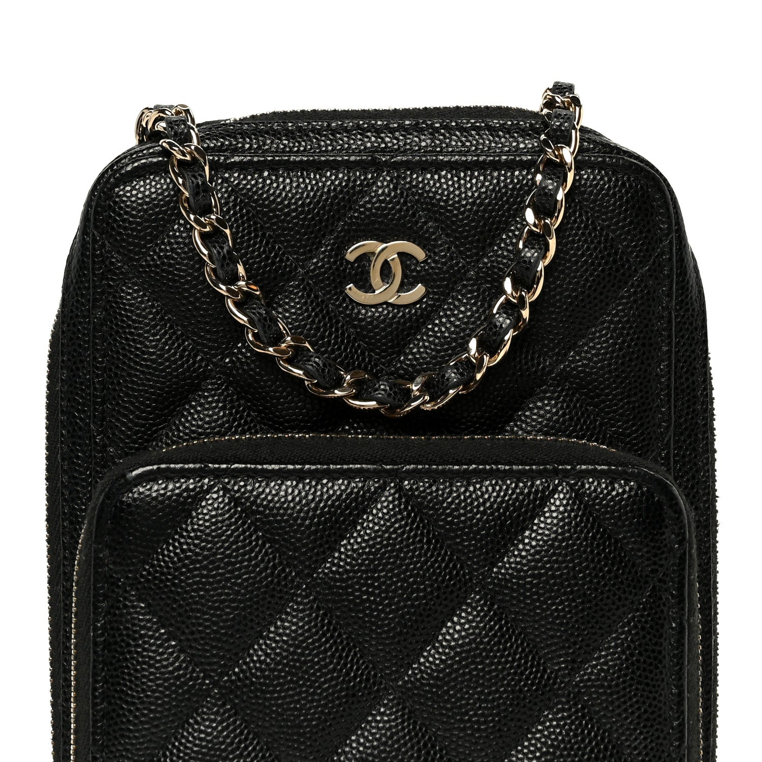 Chanel Caviar Quilted Phone Holder With Chain Black 10 of 12