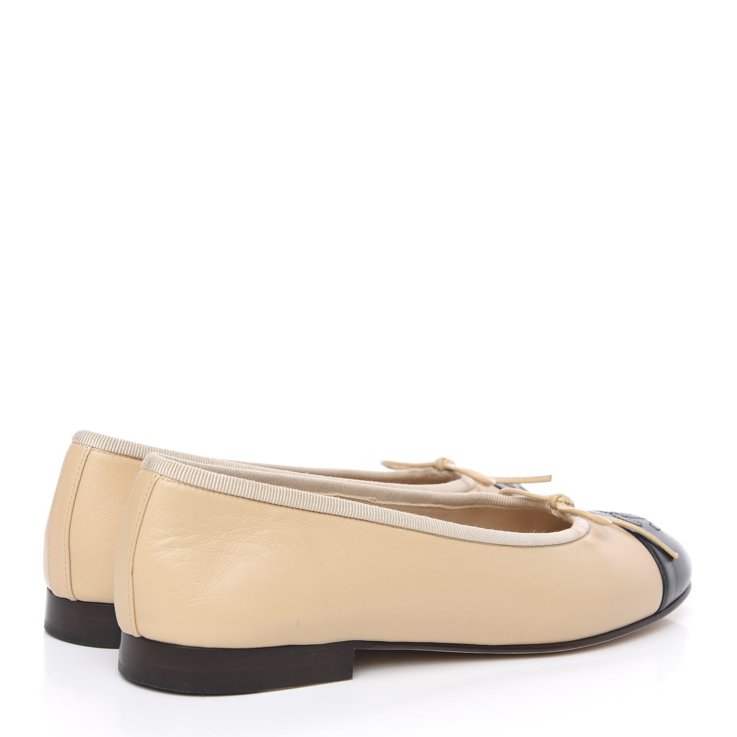 Chanel Lambskin Cap Toe CC Ballerina Flats 36.5 Beige Black 4 of 9
