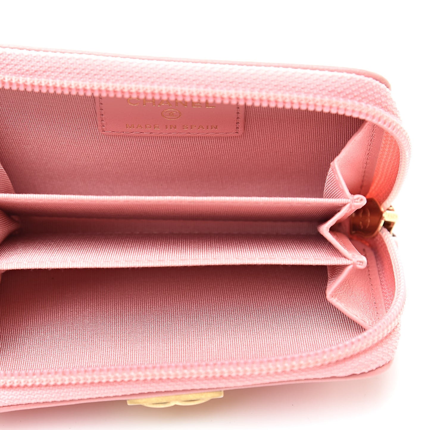 Lambskin Quilted Boy Zip Around Coin Purse Wallet Pink
