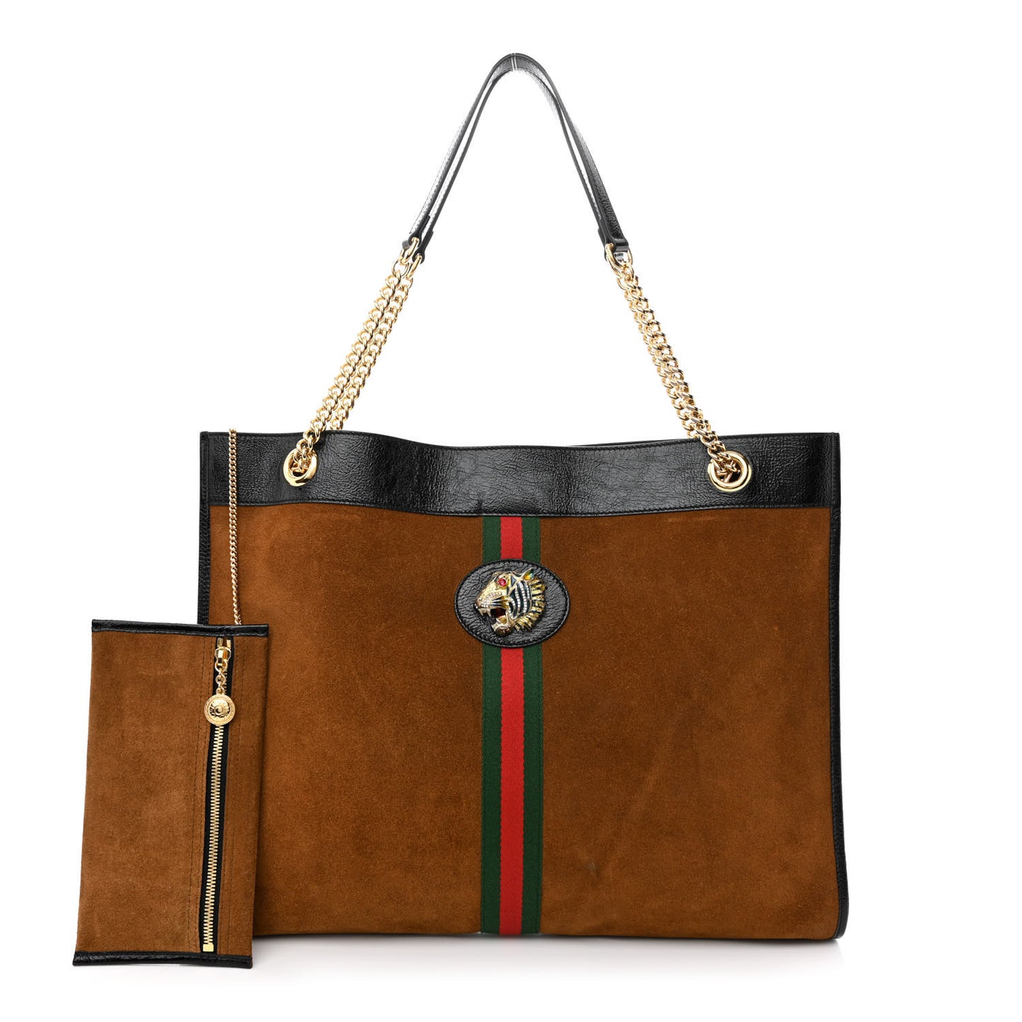 Suede Patent Large Rajah Chain Tote Nocciola Black