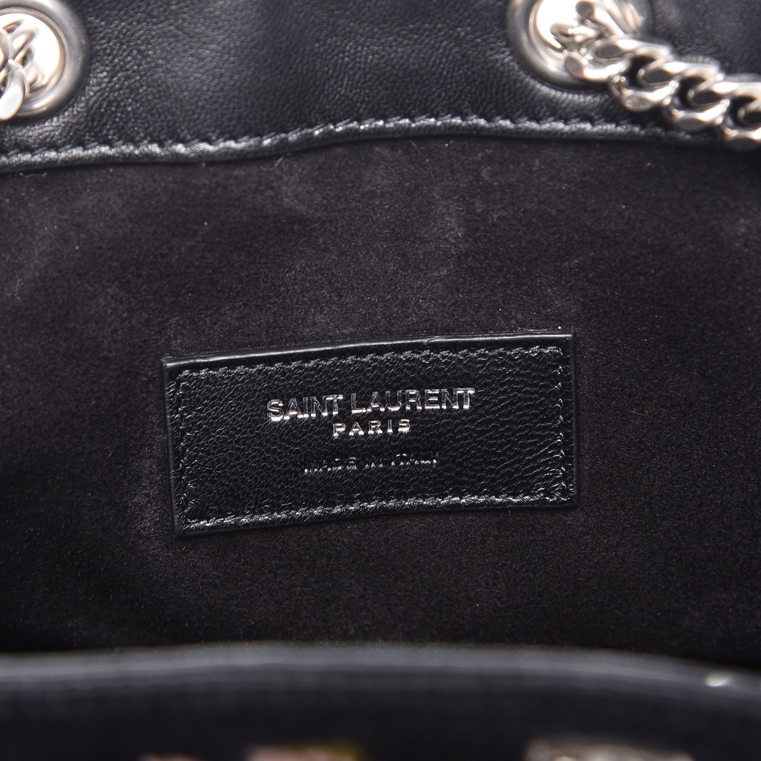 Saint Laurent Woven Wool Embroidered Baby Emmanuelle Bucket Bag Black 6 of 9