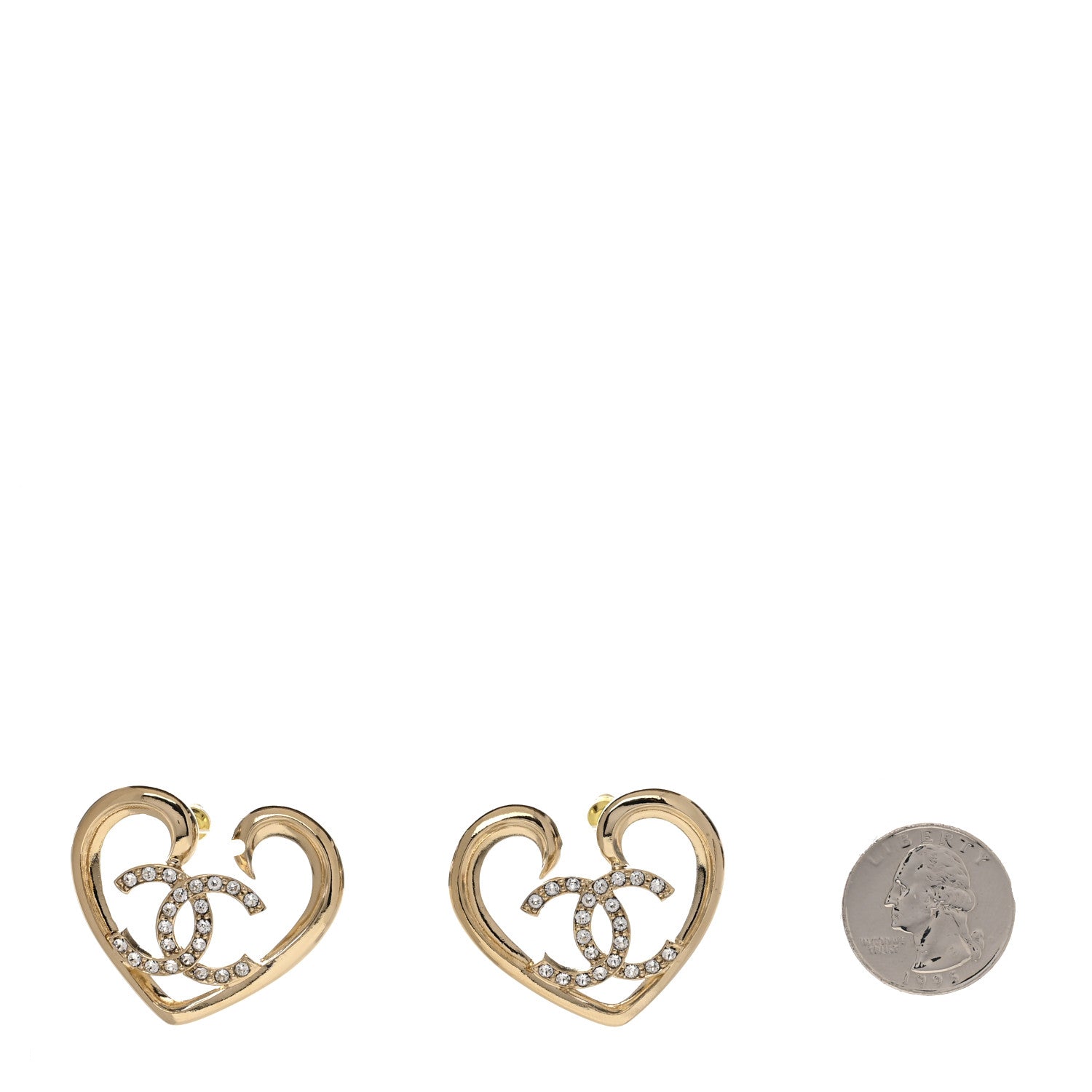 Chanel Metal Crystal CC Logo Open Heart Earrings Gold 2 of 4