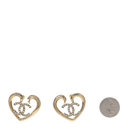 Chanel Metal Crystal CC Logo Open Heart Earrings Gold 2 of 4