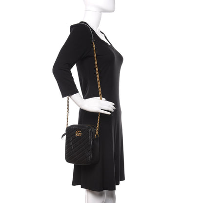 Gucci Azalea Calfskin Matelasse Diagonal Tall GG Marmont Crossbody Bag Black 2 of 11