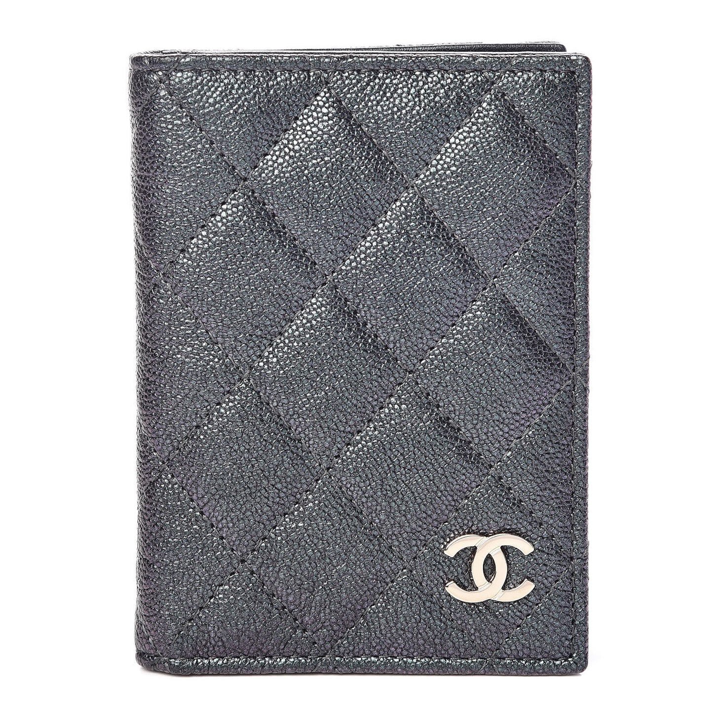 Iridescent Caviar Quilted Card Holder Wallet Black