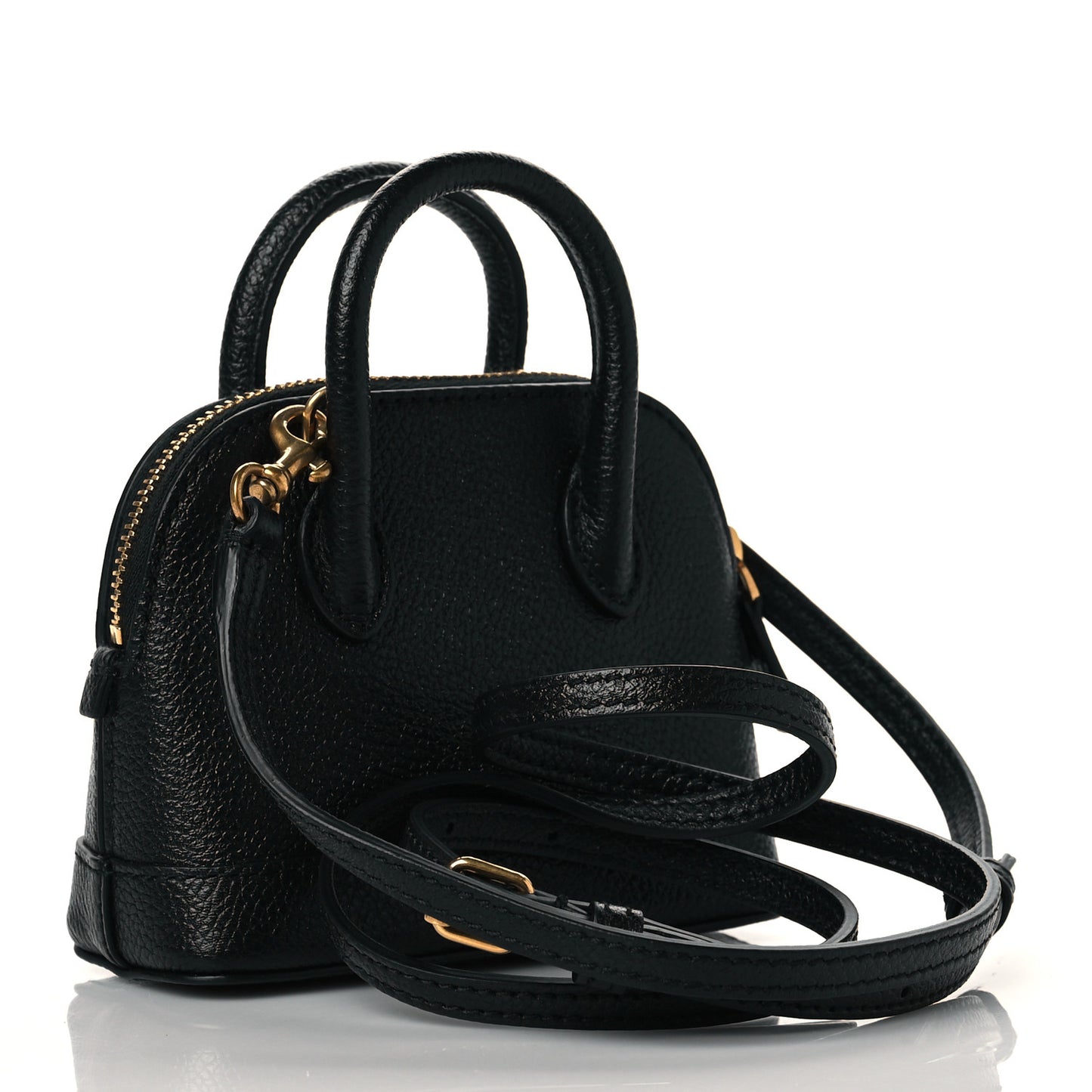 Grained Calfskin Logo Mini Ville Top Handle Bag Black White
