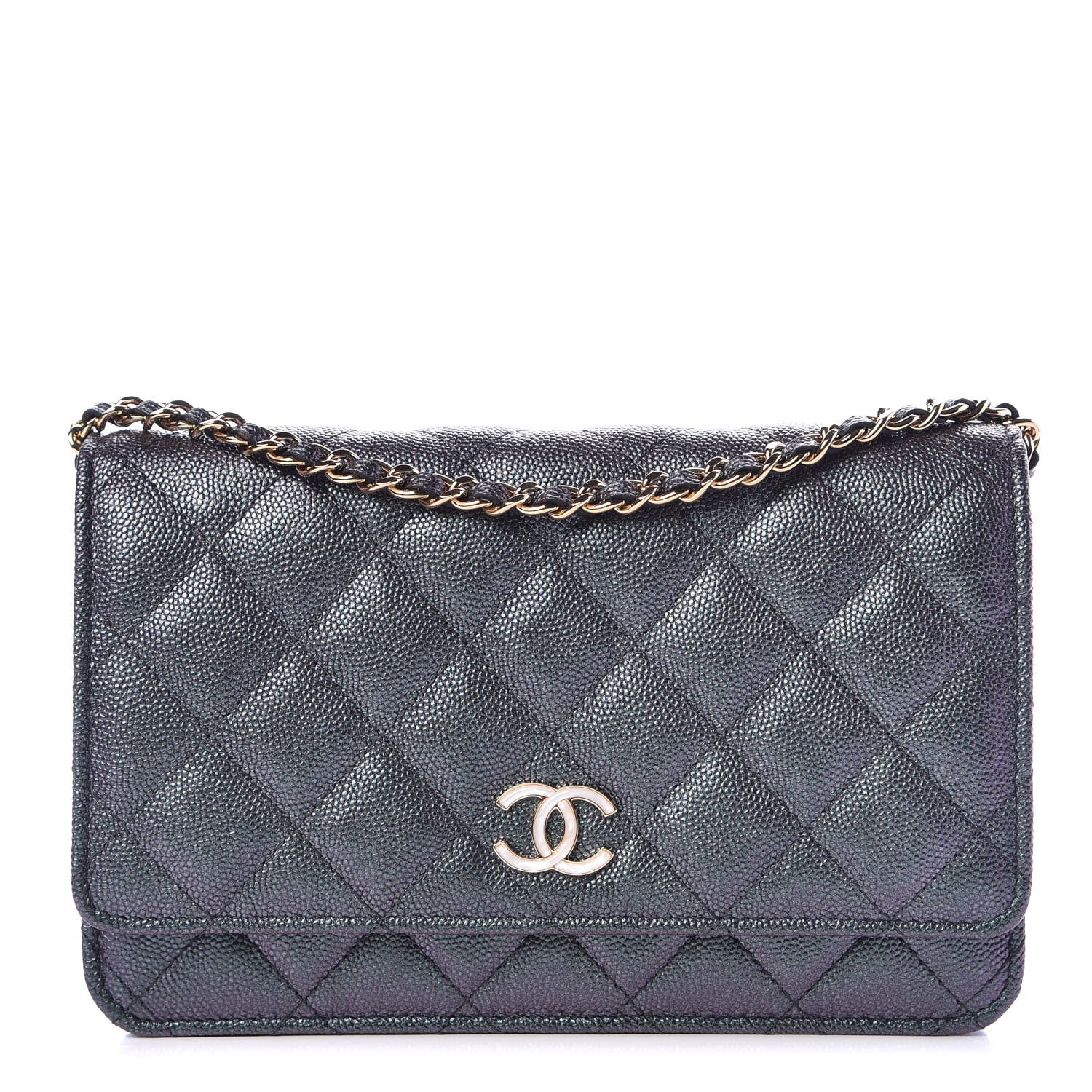 Chanel Iridescent Caviar Quilted Wallet On Chain WOC Black 1 of 12
