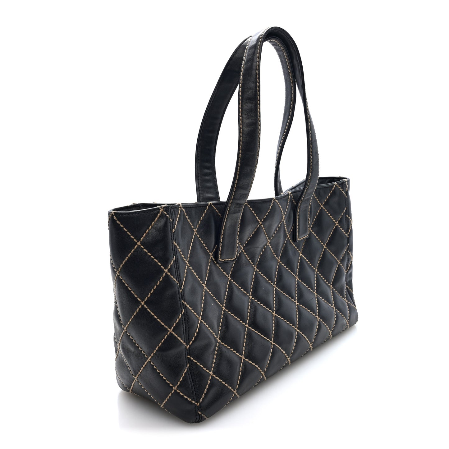 Calfskin Wild Stitch Large Tote Black