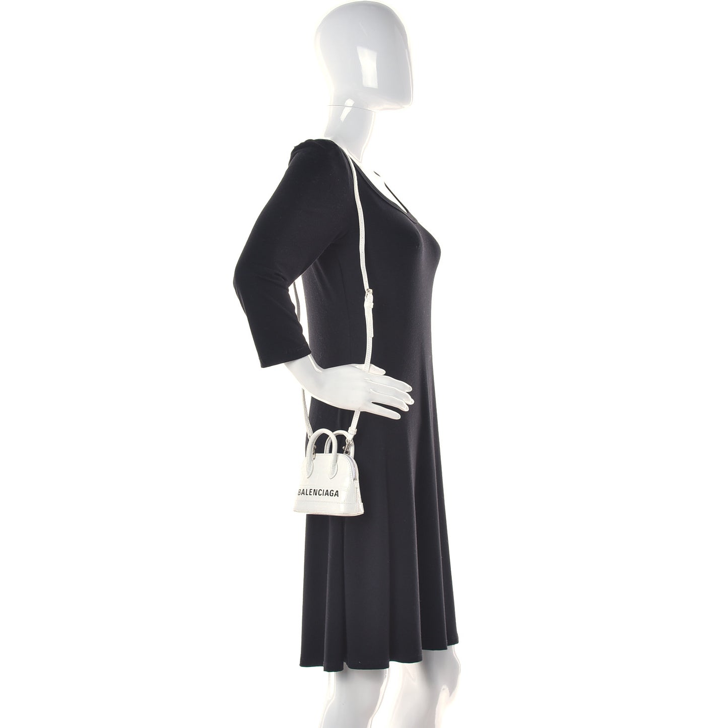 Calfskin Logo Crocodile Embossed Mini Ville Top Handle Bag White Black