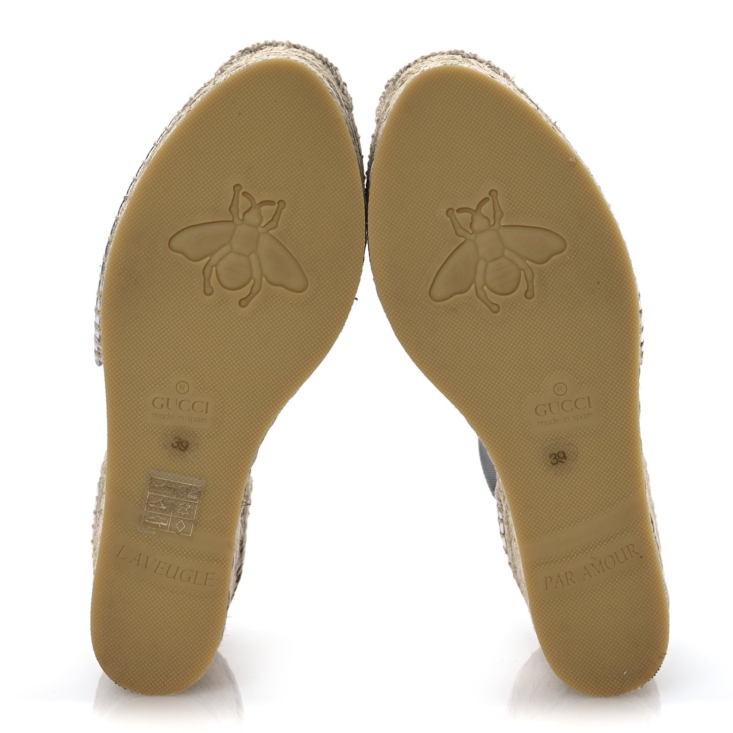 Lame GG Monogram Ankle Wrap Platform Espadrille Wedges 39 Silver Beige Light Grey