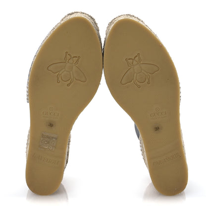 Gucci Lame GG Monogram Ankle Wrap Platform Espadrille Wedges 39 Silver Beige Light Grey 7 of 12