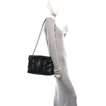 Saint Laurent Lambskin Quilted Medium Loulou Puffer Monogram Chain Satchel Black 2 of 10