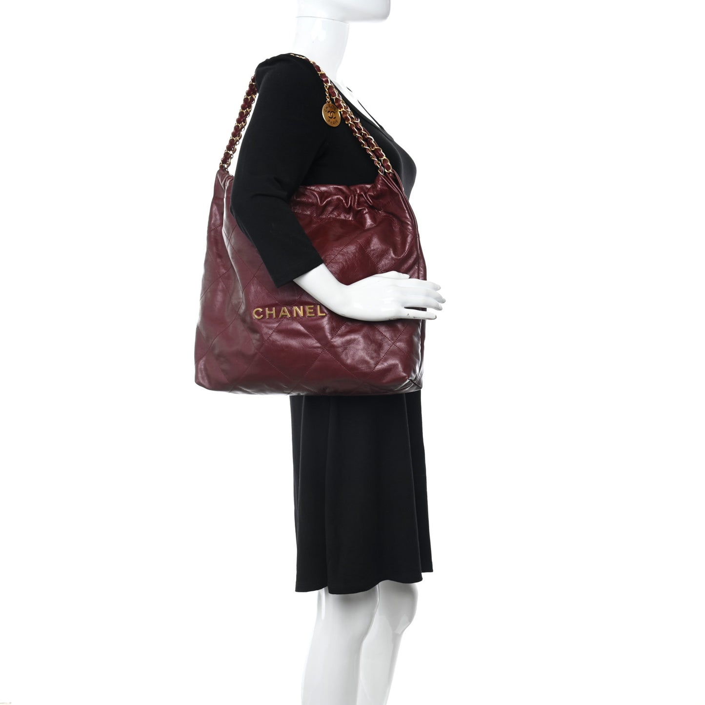 Metallic Calfskin Quilted Chanel 22 Burgundy