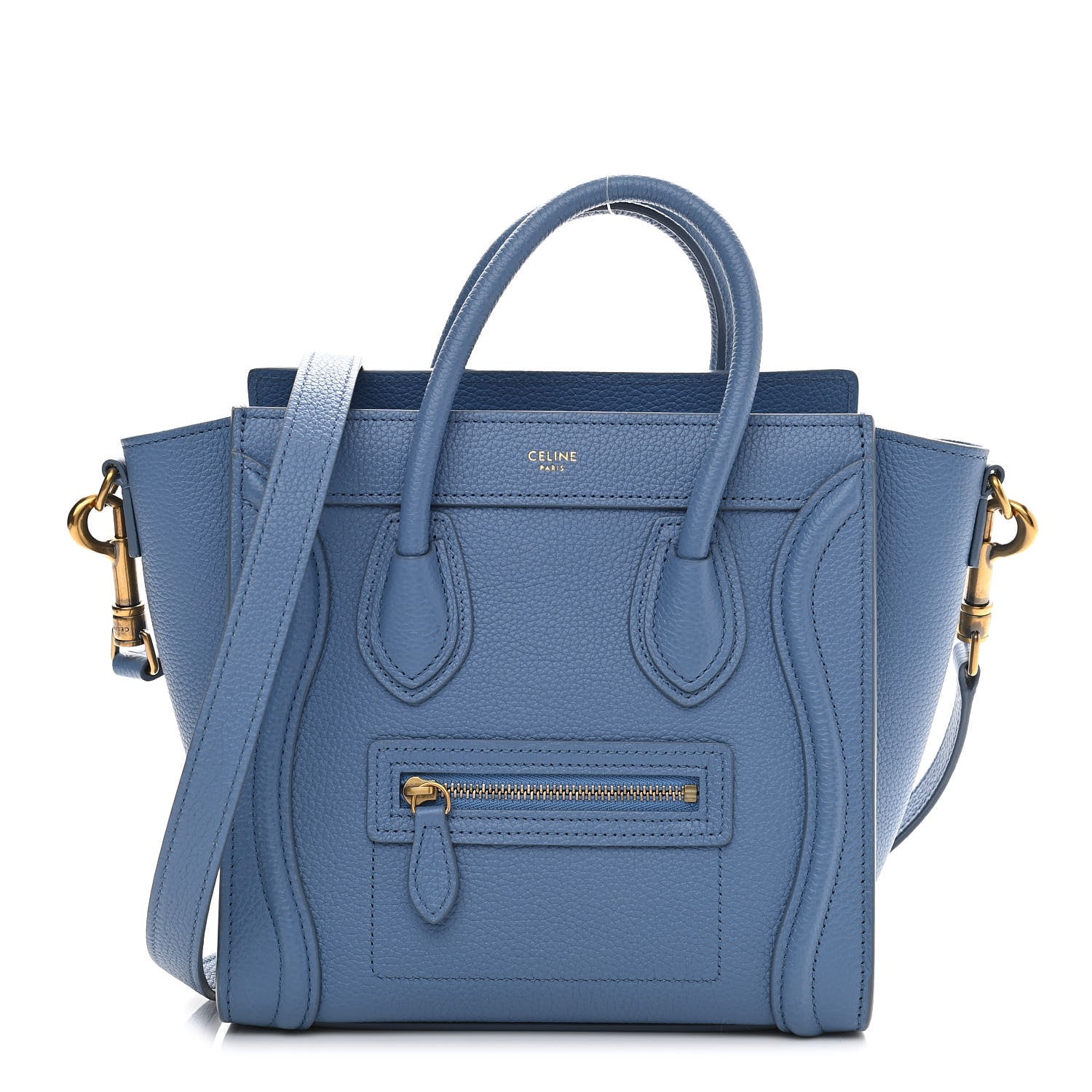 Celine Drummed Calfskin Nano Luggage Blue 1 of 13