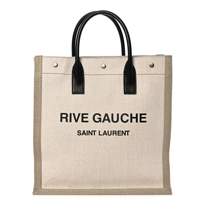 Saint Laurent Linen Calfskin Rive Gauche North South Tote Optic White 1 of 10