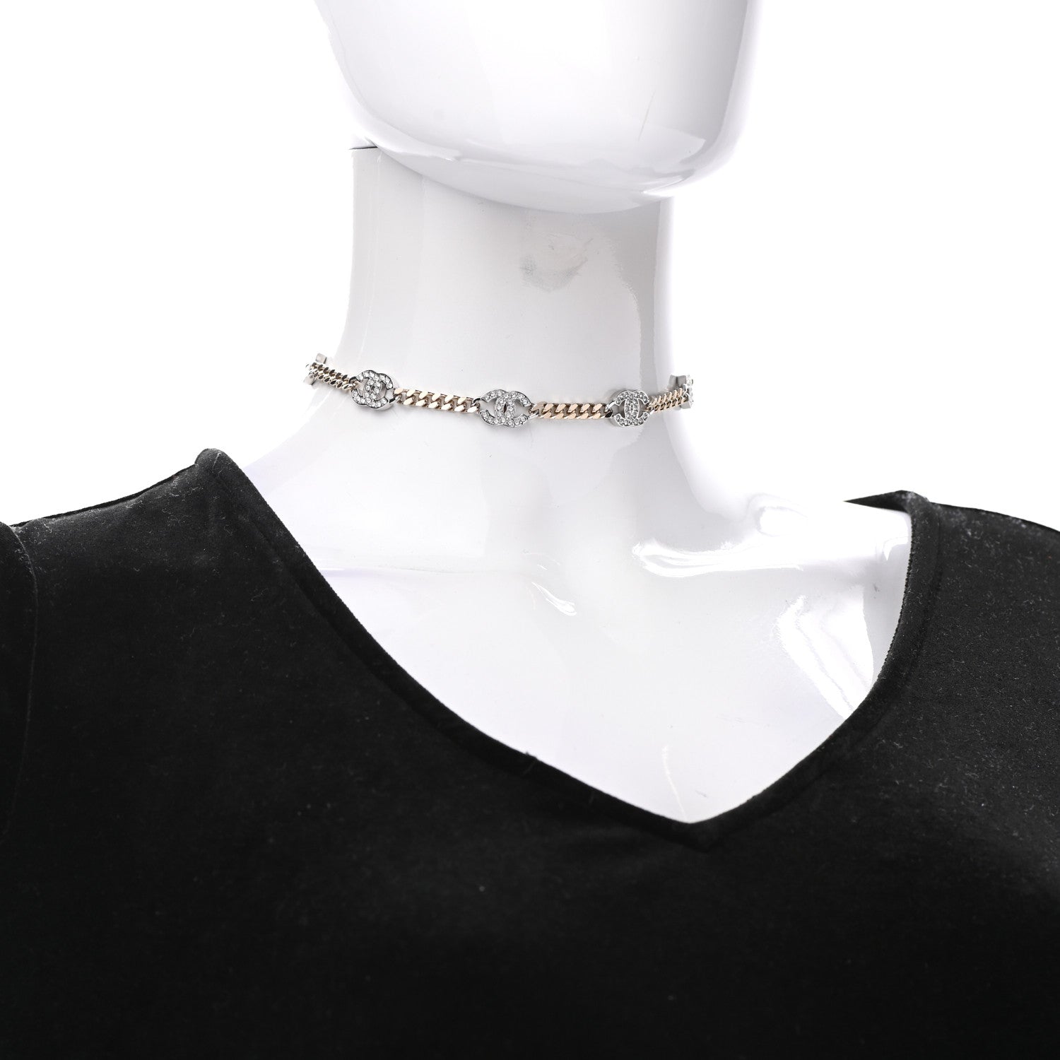 Chanel Crystal Chain CC Choker Gold Silver 2 of 7