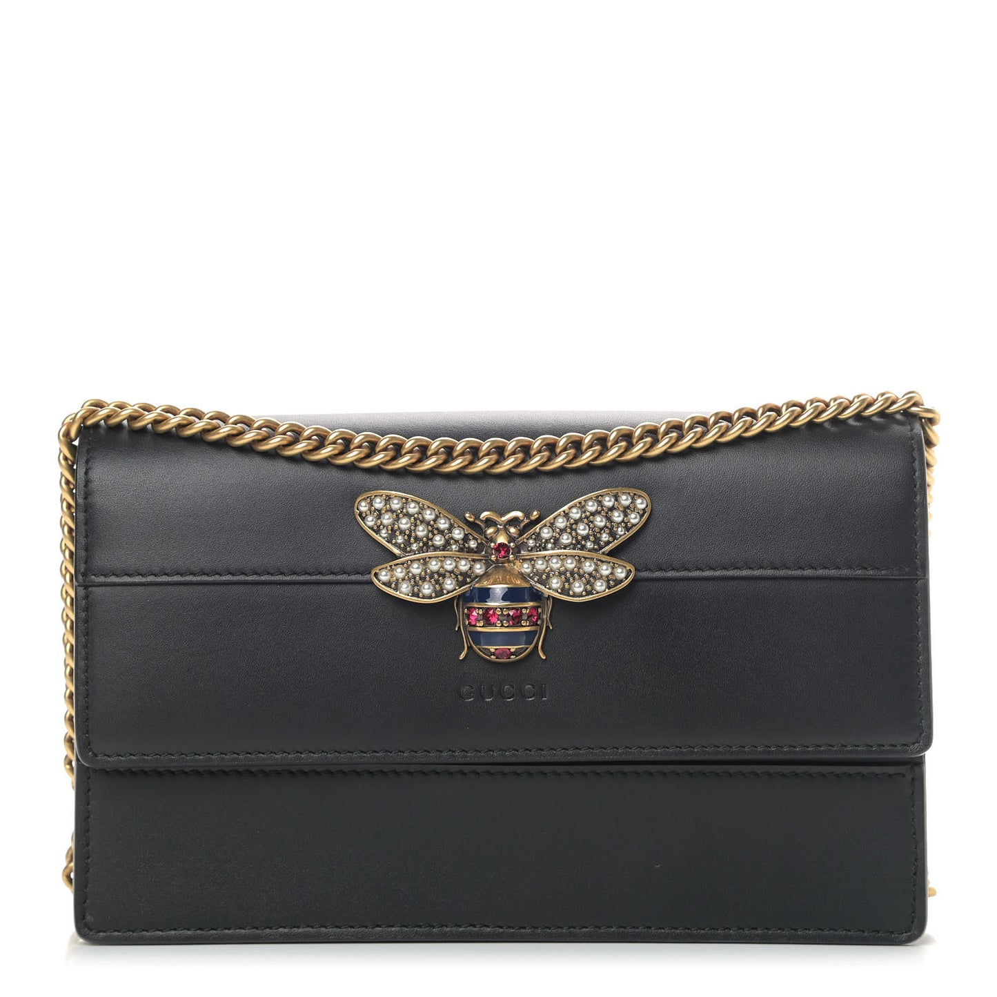 Calfskin Queen Margaret Chain Wallet Black