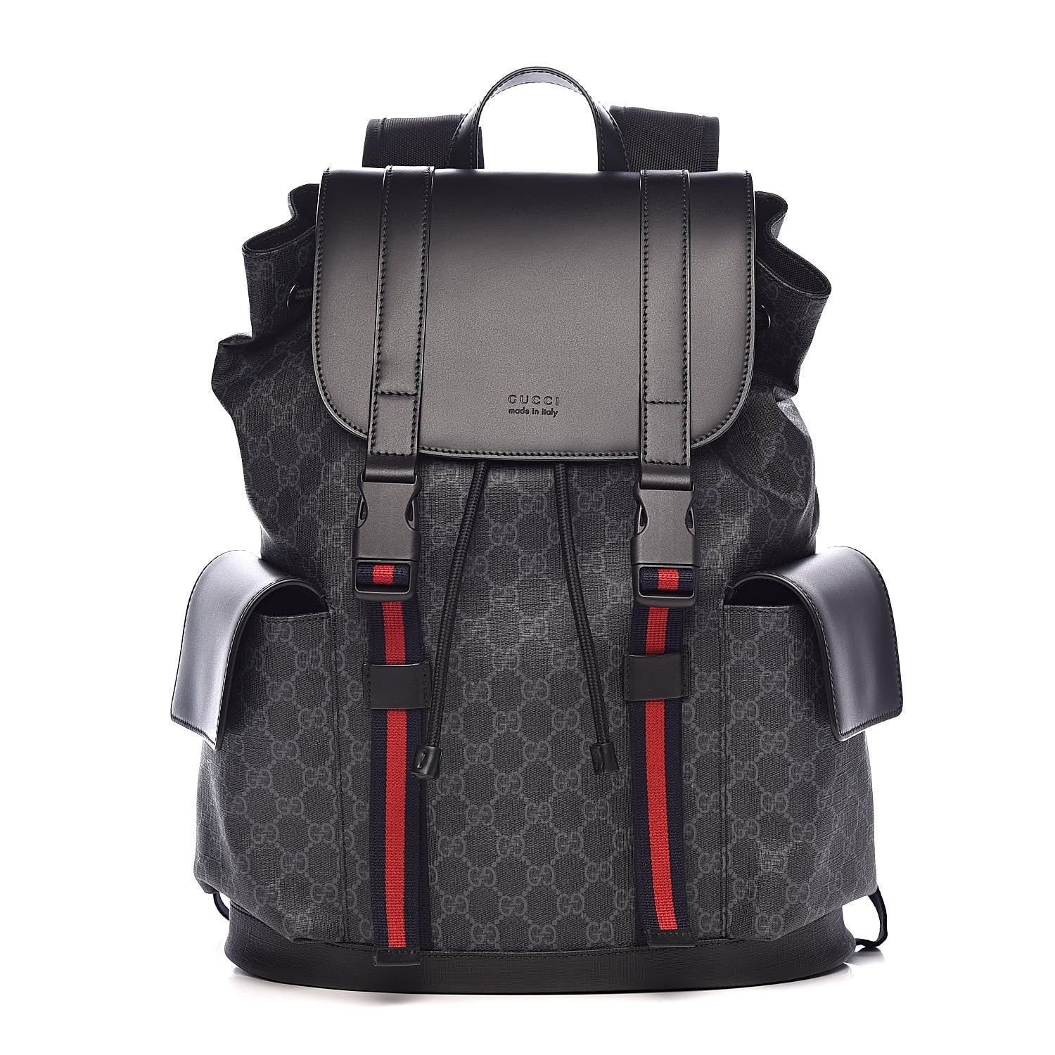 Gucci Soft GG Supreme Monogram Appia Calfskin Web Double Buckle Backpack Black 1 of 10