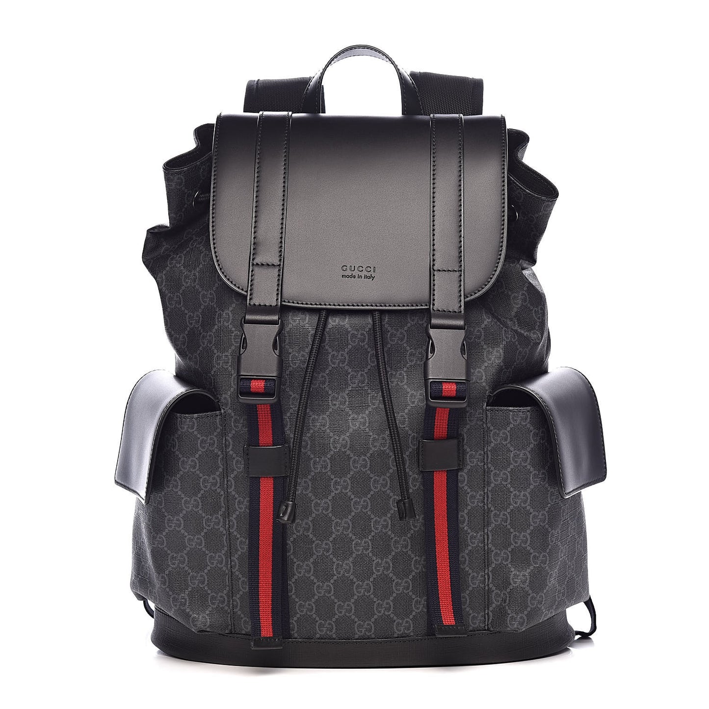 Soft GG Supreme Monogram Appia Calfskin Web Double Buckle Backpack Black