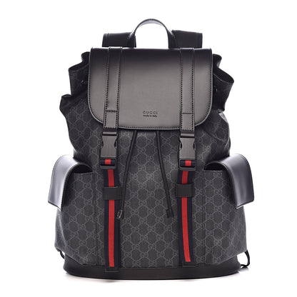 Gucci Soft GG Supreme Monogram Appia Calfskin Web Double Buckle Backpack Black 1 of 10