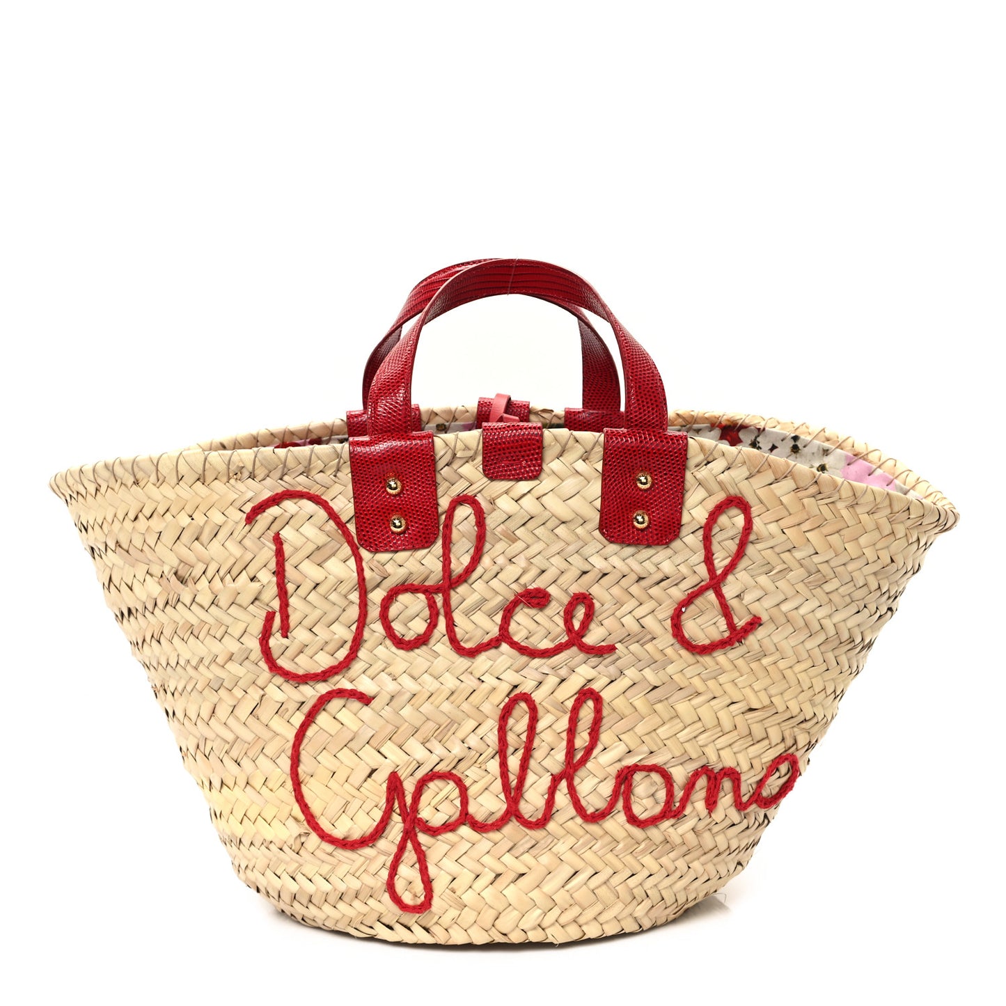 Woven Raffia Lizard Kendra Logo Tote Red Multicolor