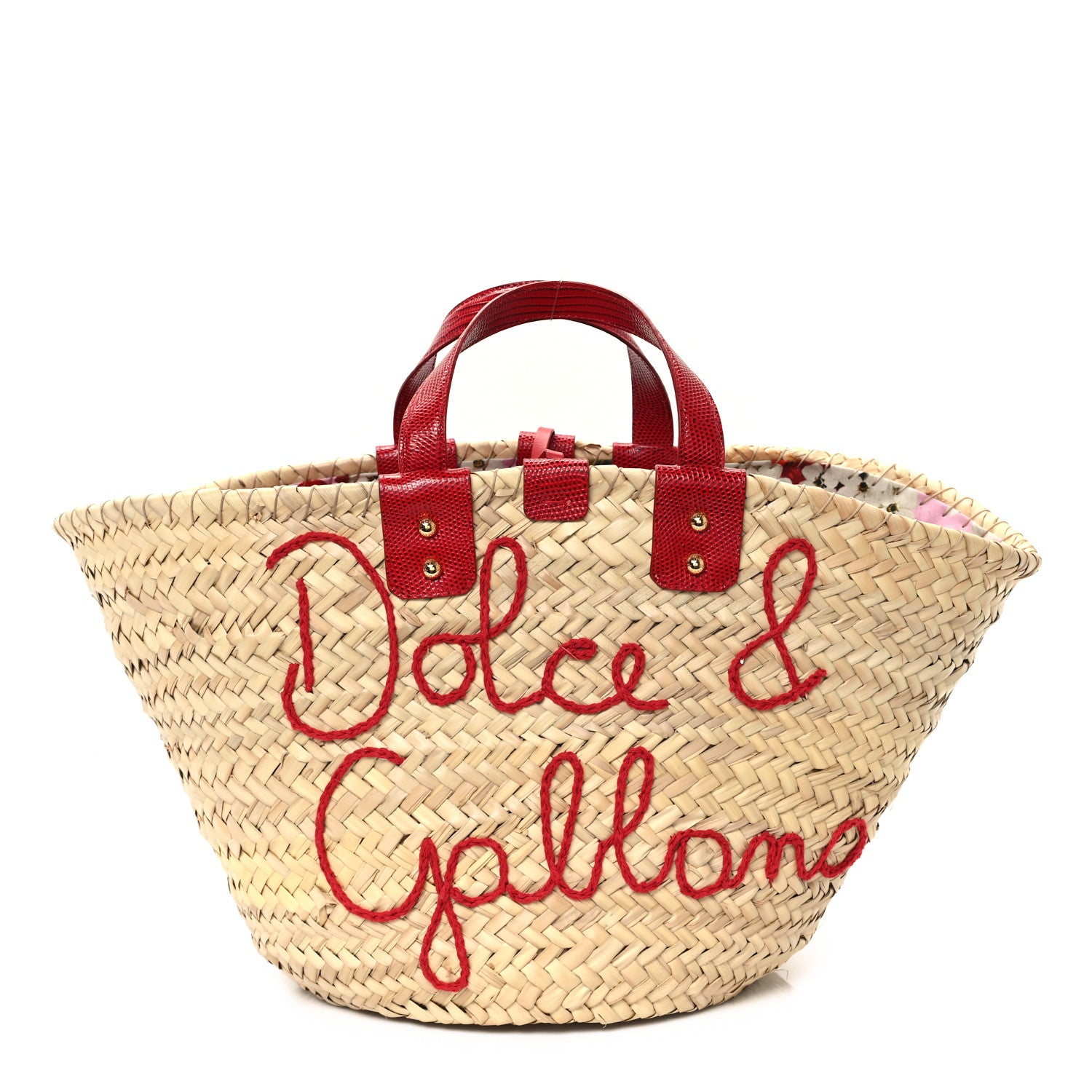 Dolce & Gabbana Woven Raffia Lizard Kendra Logo Tote Red Multicolor 1 of 11