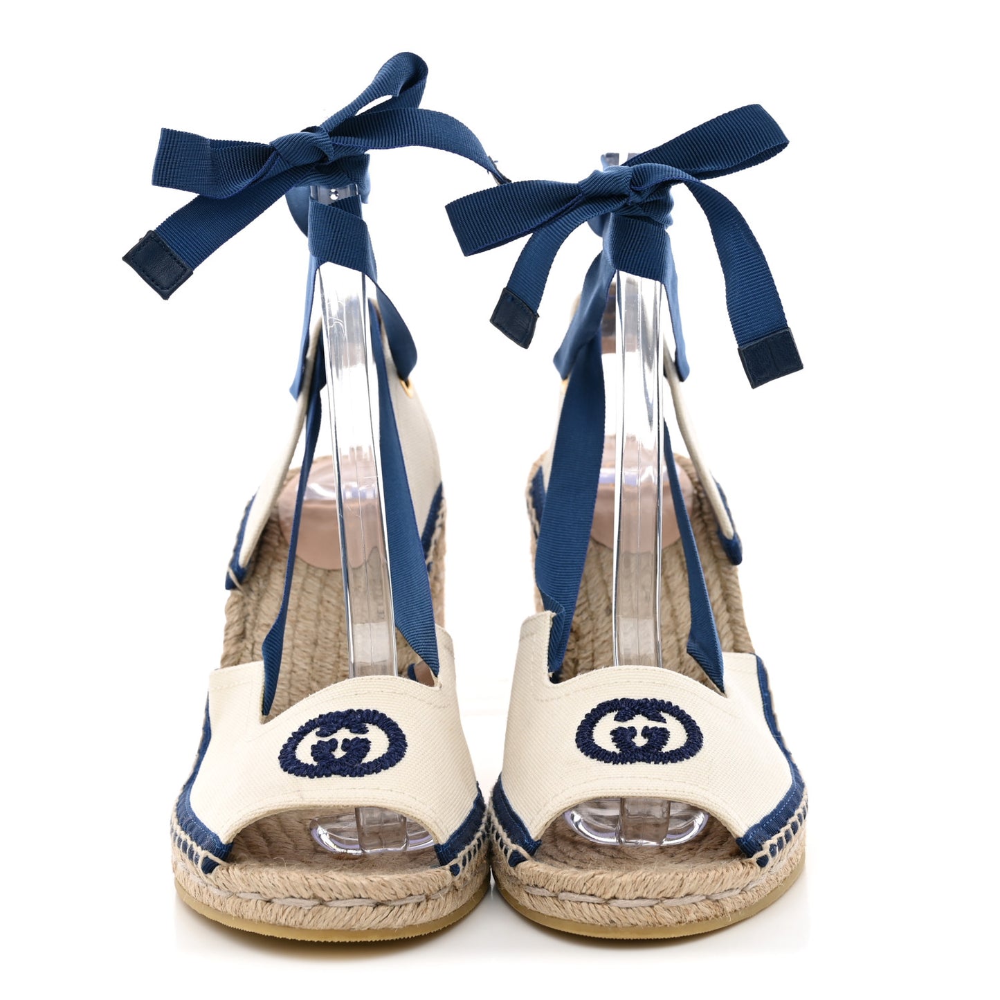Canvas GG Ankle Wrap Platform Espadrille Wedges 37 Mystic White Royale Blue