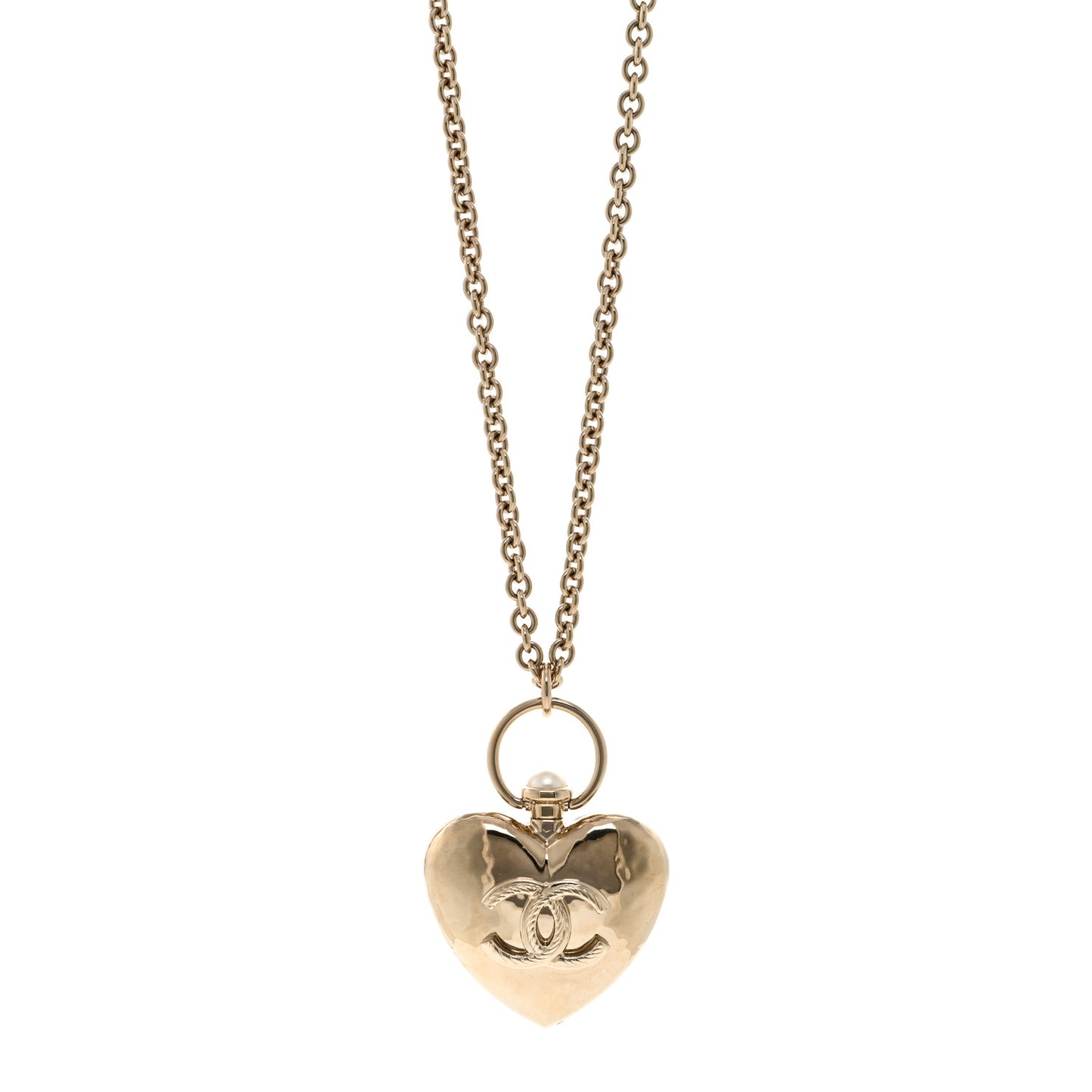 Metal CC Heart Locket Necklace Gold