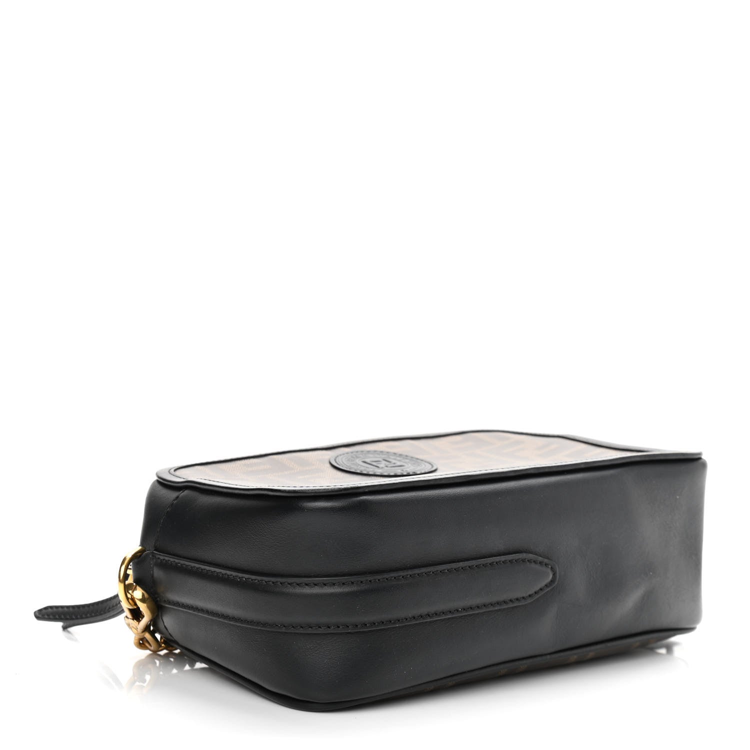 Fendi Glazed Fabric Vitello Century FF 1974 Stamp Patch Camera Case Mogano Panna Black 4 of 10