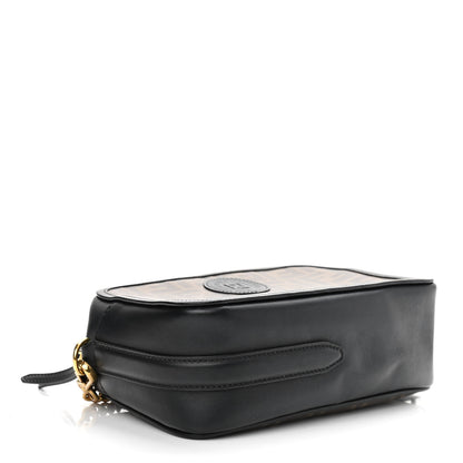 Fendi Glazed Fabric Vitello Century FF 1974 Stamp Patch Camera Case Mogano Panna Black 4 of 10