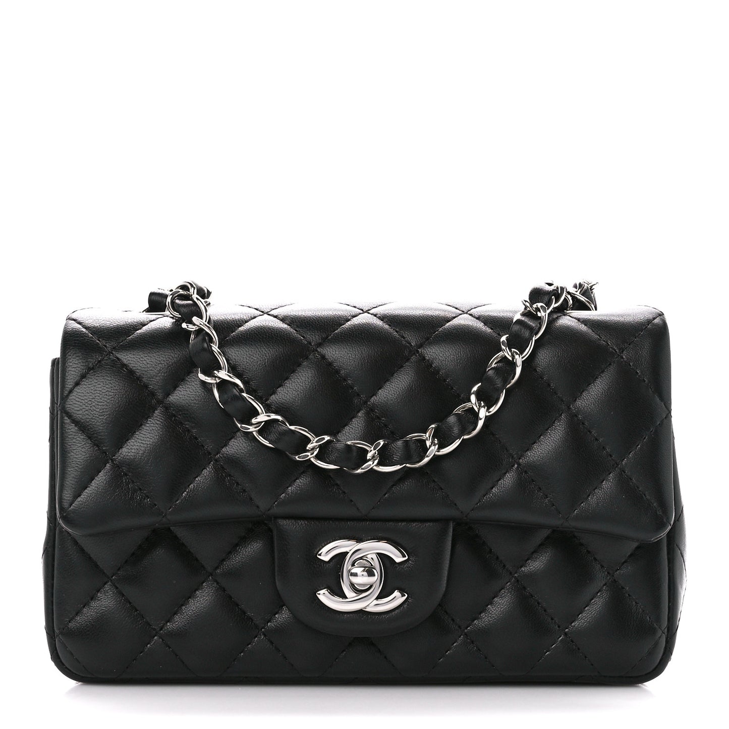 Lambskin Quilted Mini Rectangular Flap Black
