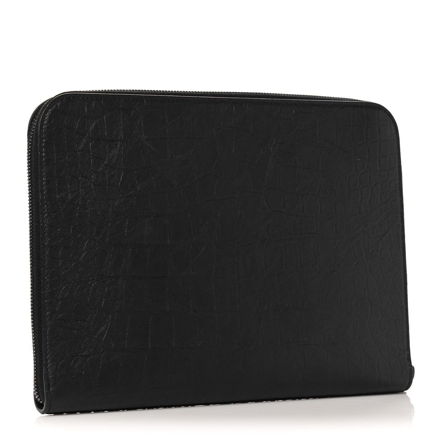 Saint Laurent Calfskin Crocodile Embossed Monogram iPad Case Black 3 of 10