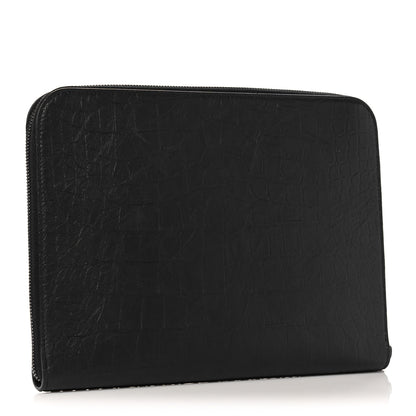 Saint Laurent Calfskin Crocodile Embossed Monogram iPad Case Black 3 of 10