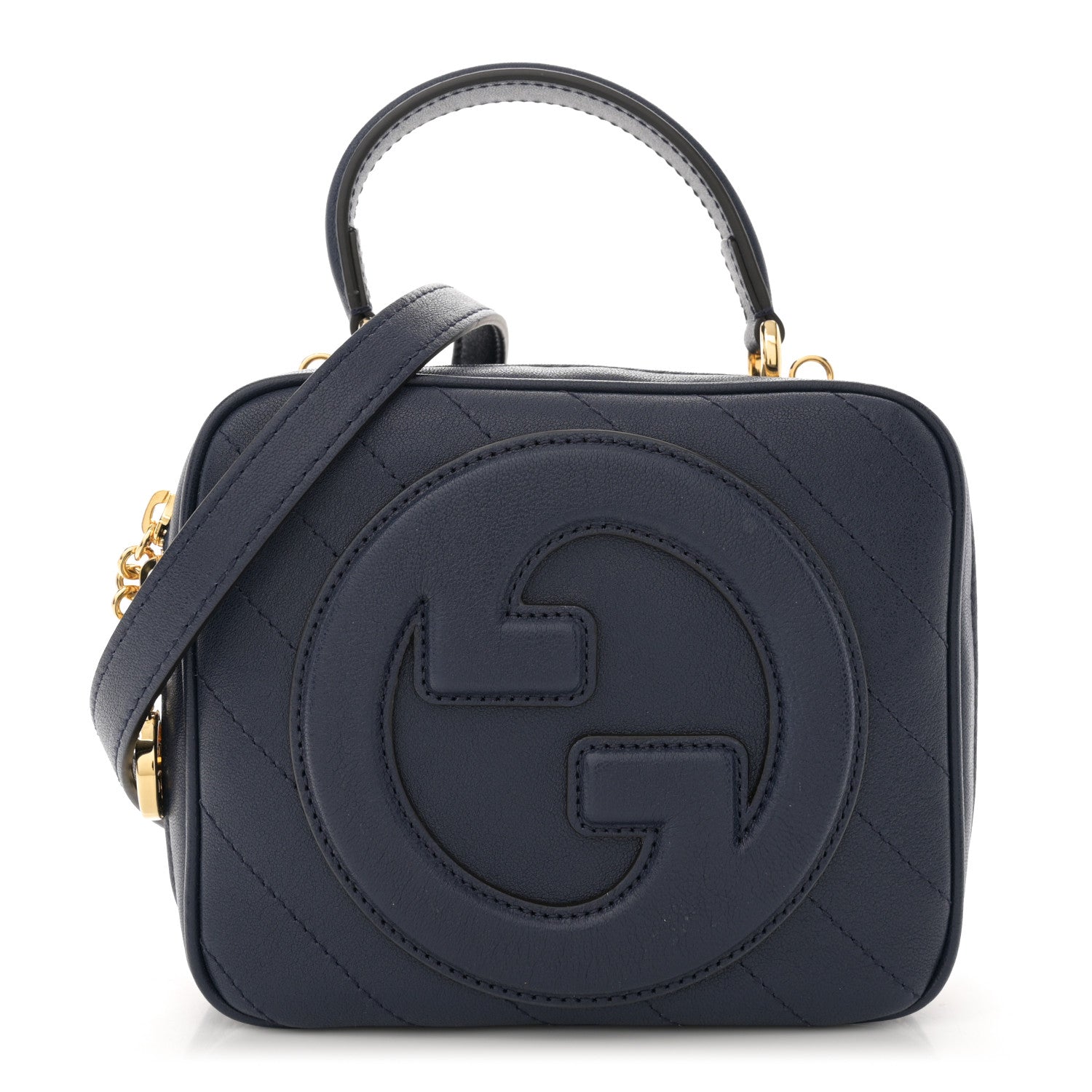 Gucci Sakai Be Green Calfskin Diagonal Stitched Blondie Top Handle Bag Blue Agata 1 of 10