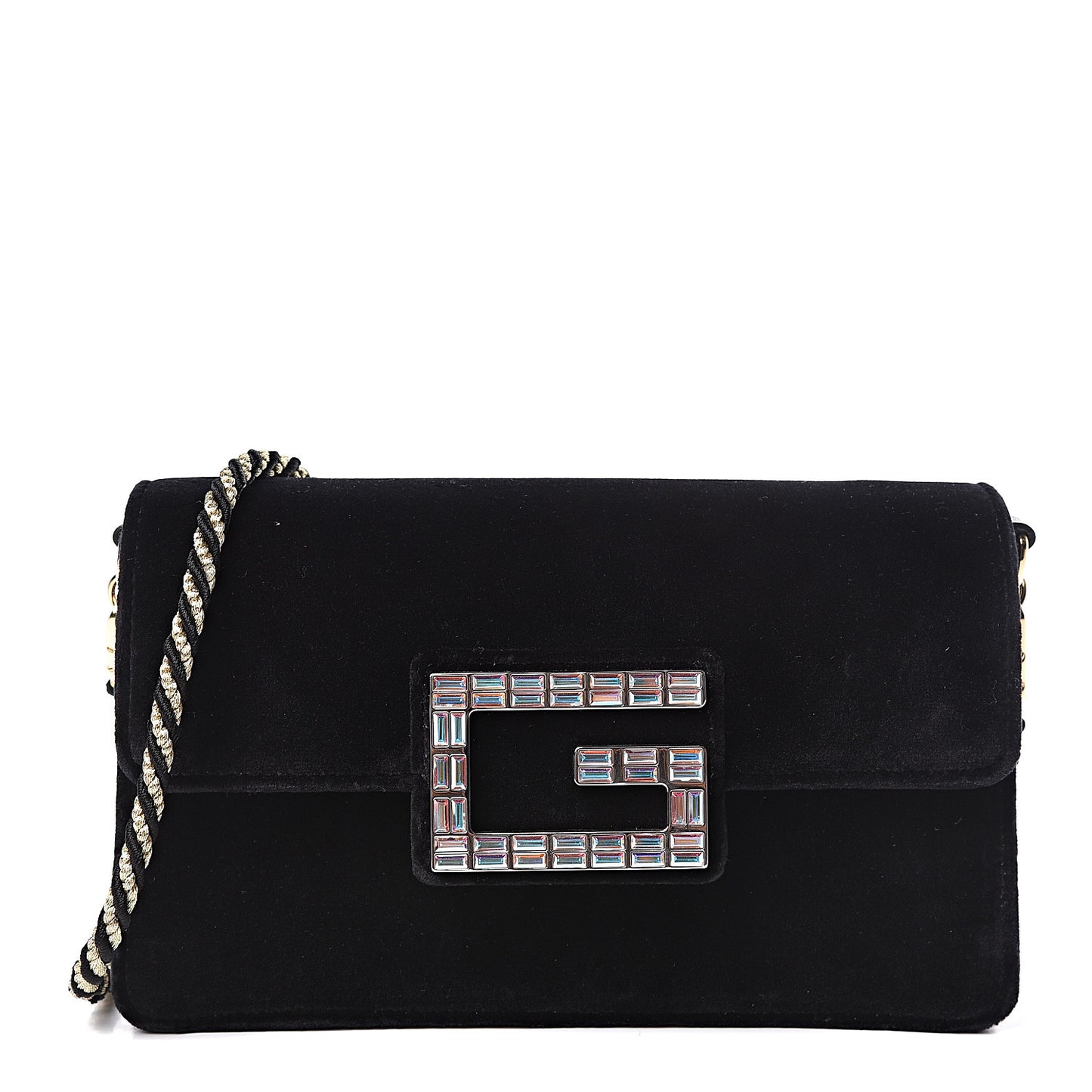 Velvet Crystal Square G Shoulder Bag Black