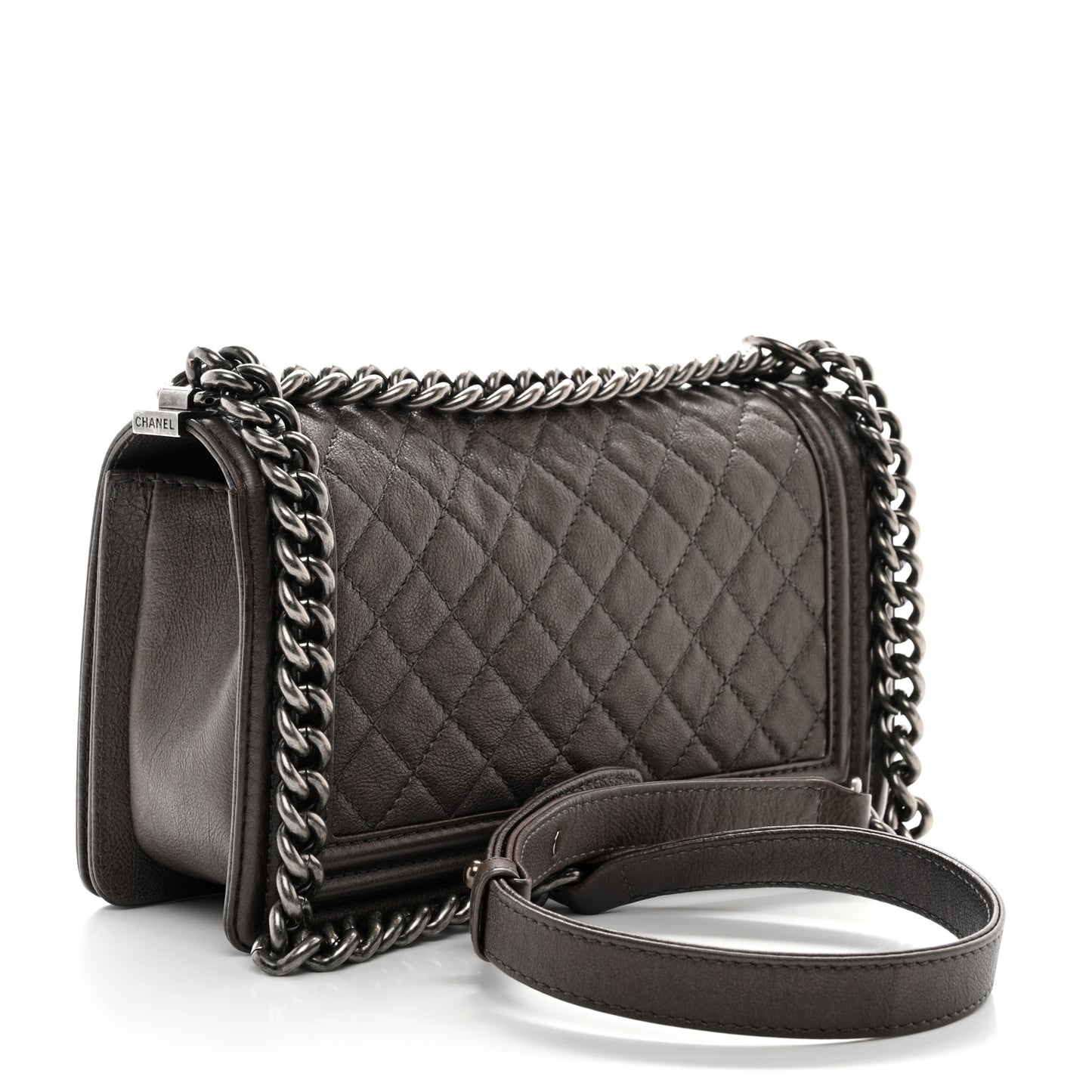 Metallic Calfskin Quilted Medium Boy Flap Dark Silver