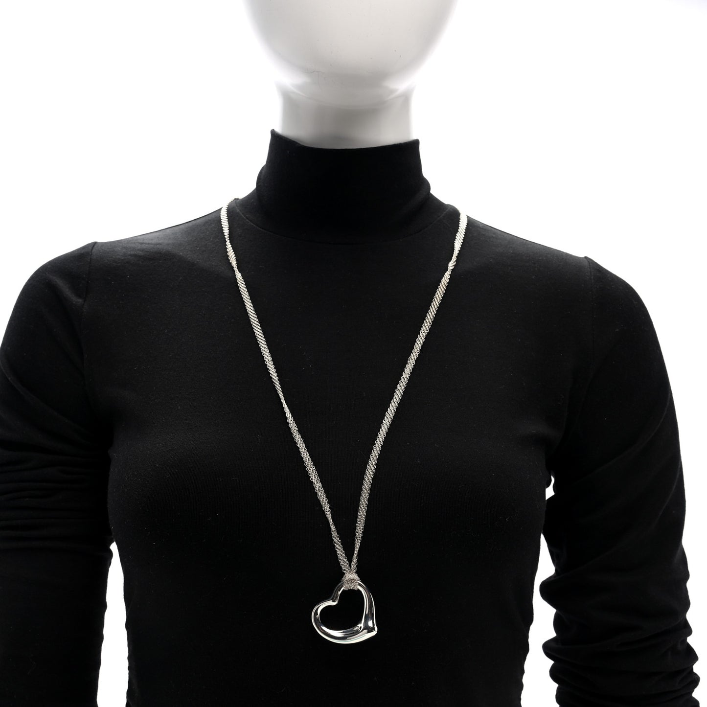 Sterling Silver 35mm Elsa Peretti Open Heart Pendant Mesh Necklace