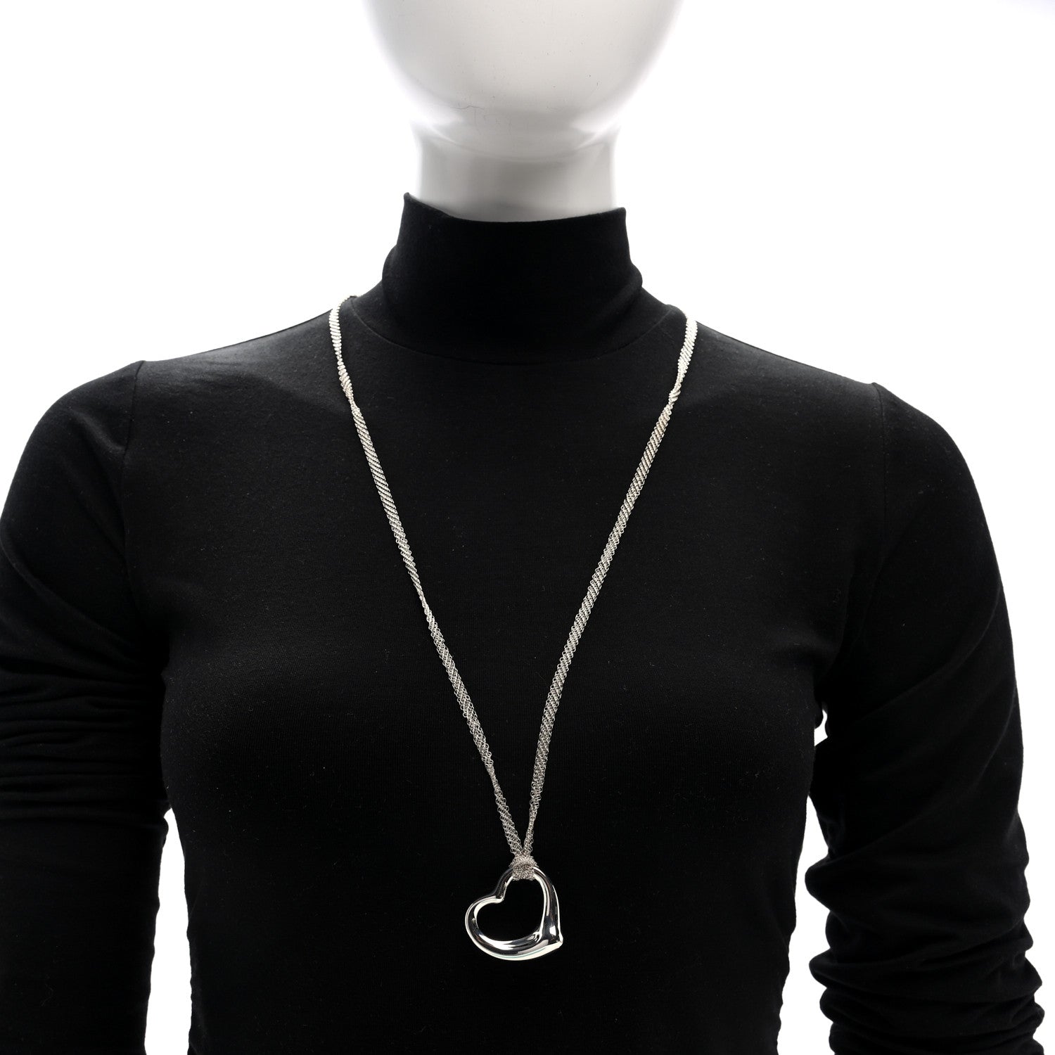 Tiffany Sterling Silver 35mm Elsa Peretti Open Heart Pendant Mesh Necklace 2 of 5