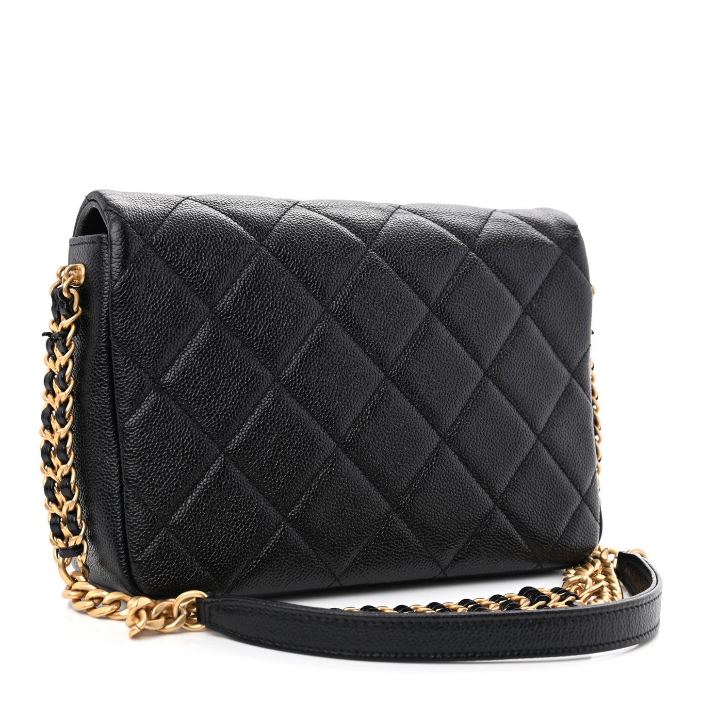 Shiny Caviar Quilted Small Chain Melody Flap Black